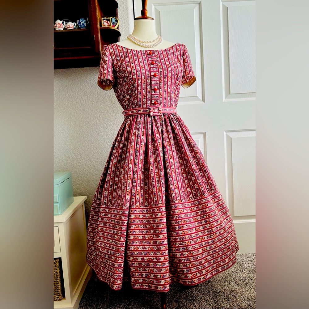 New! Vintage 1950’s Striped Dress Newly Sewn from Simplicity #3384. Non wrinkle.